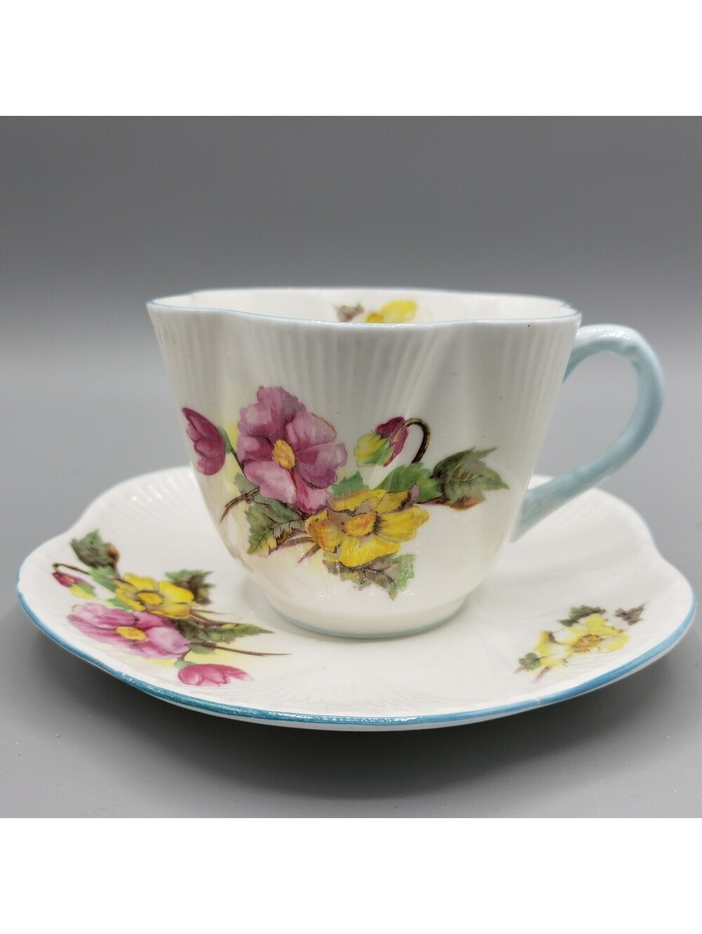 Vintage Shelley Teacup and Saucer Begonia Dainty Shape England LARGE
